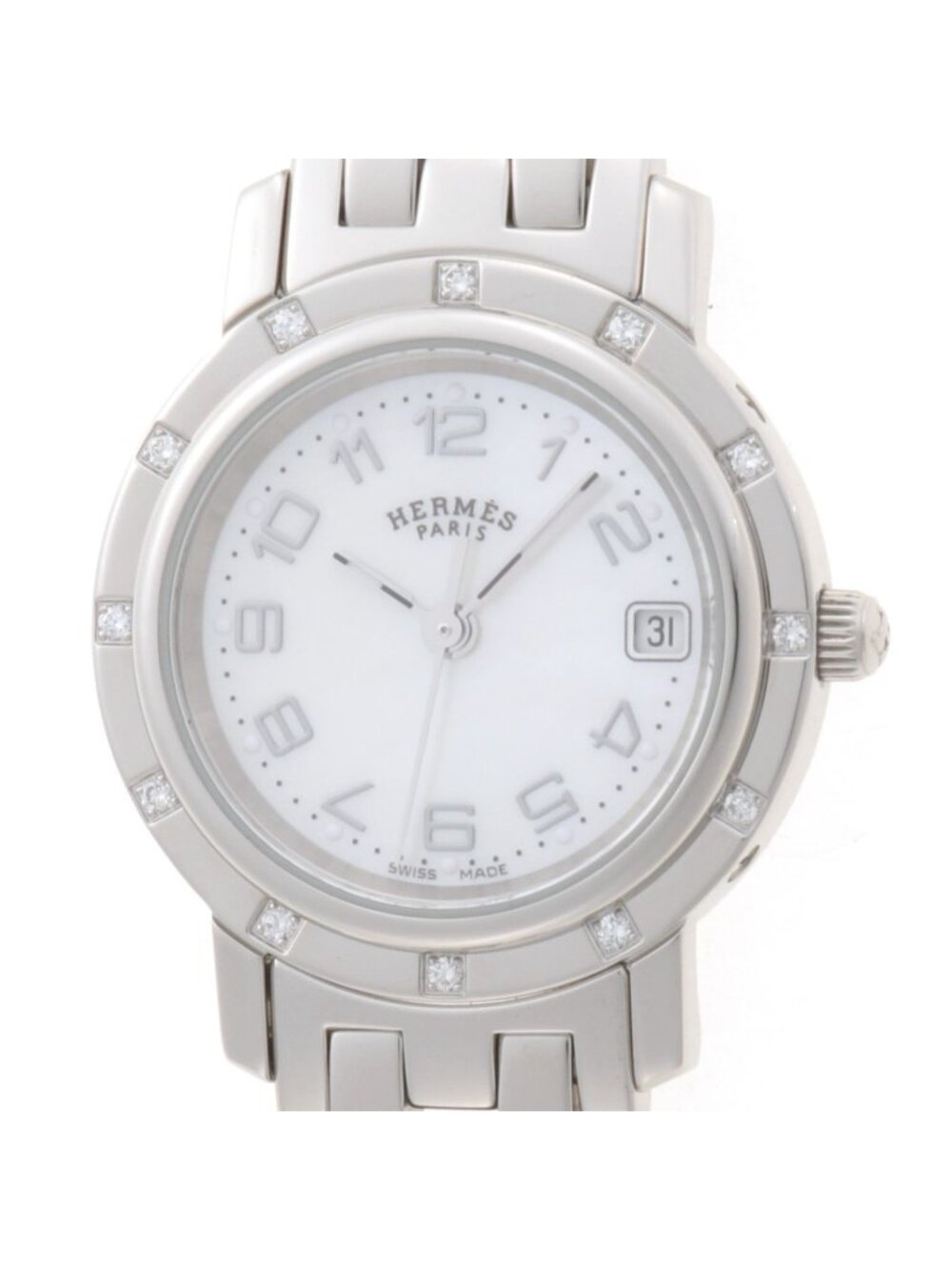 Hermes Clipper Nacre Watch Stainless Steel Shell